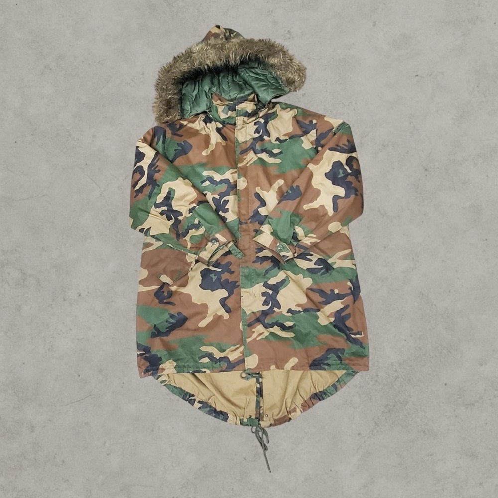 US Military‎ Jacket Mens XL Green Woodland Camouflage M-51 Fishtail Parka Fur